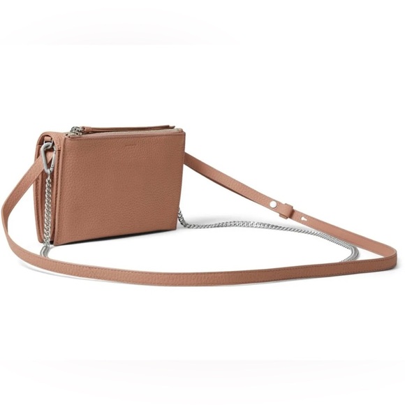 Auth All Saints NWT pink terracotta crossbody chain silver hardware dust bag - Picture 4 of 16